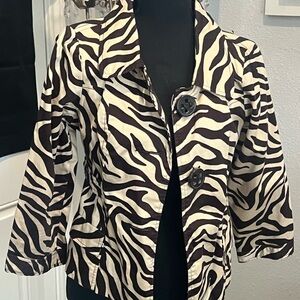 Womens Zebra Print Button Front Jacket - Black & Cream